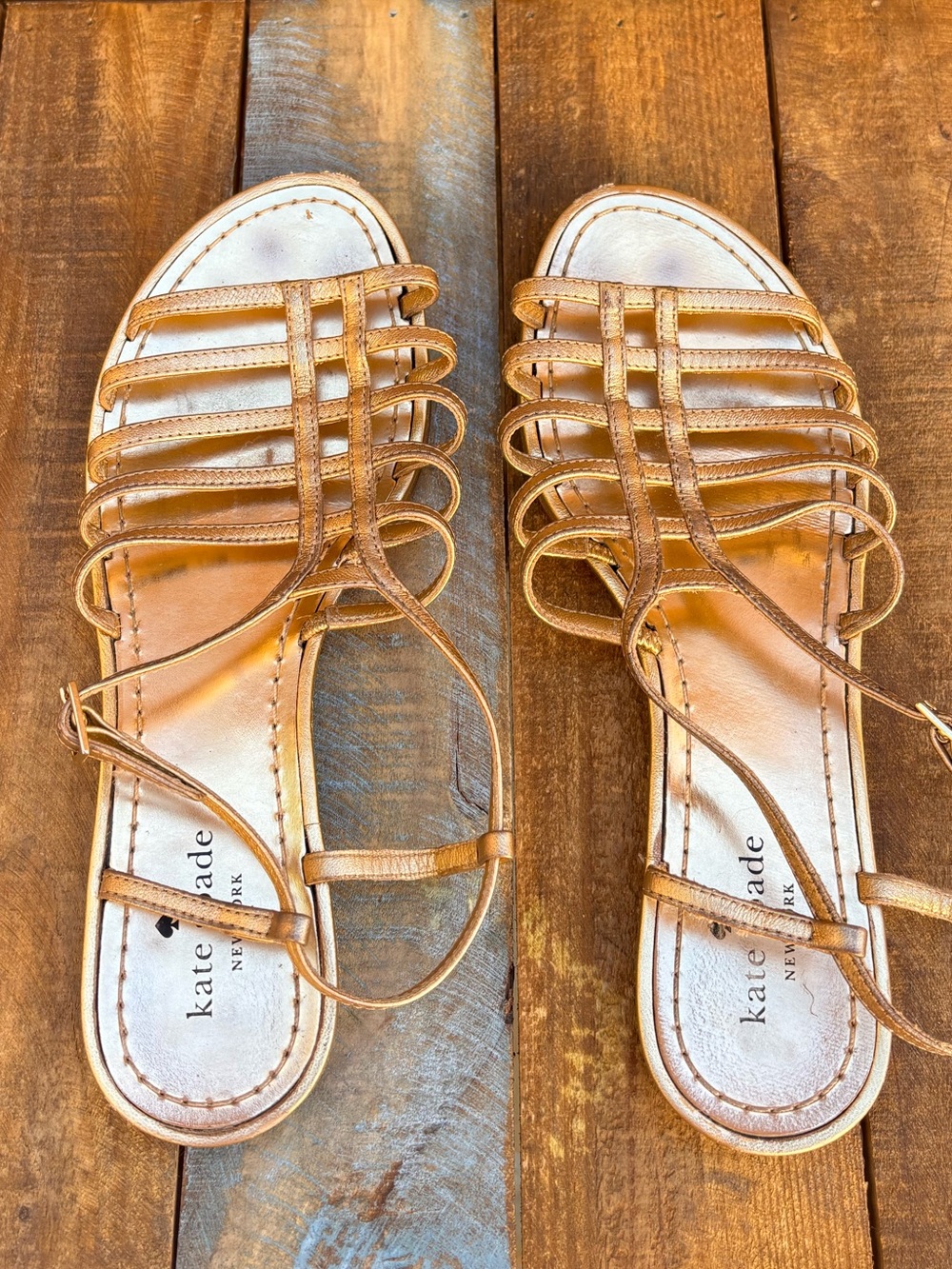 Kate Spade Gold Strappy Flat Sandals